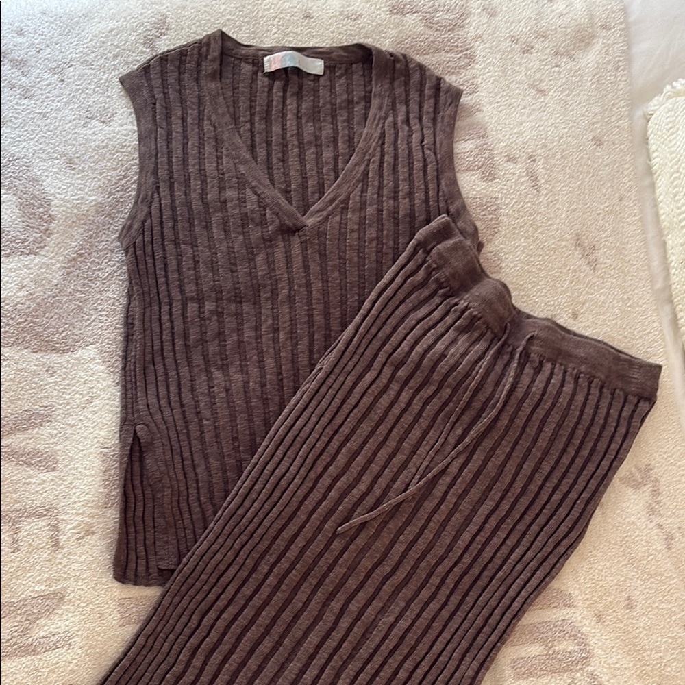Free people Brown Ribbed Knit Sleeveless Top and Skirt Set